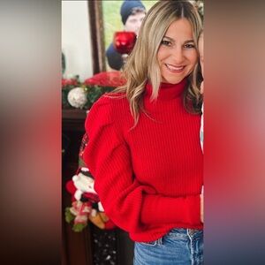 Leith Medium Red Sweater Puff Sleeves